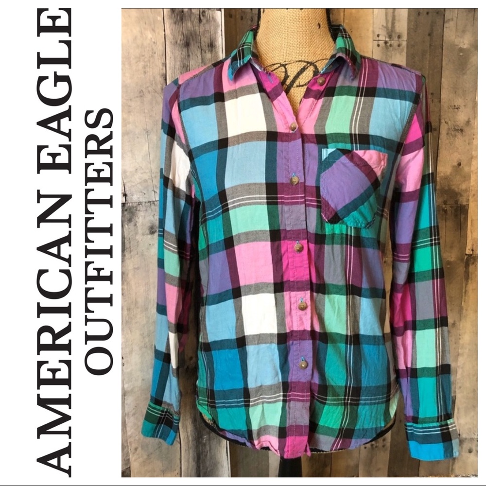 American Eagle Vintage Boyfriend Plaid Shirt XS